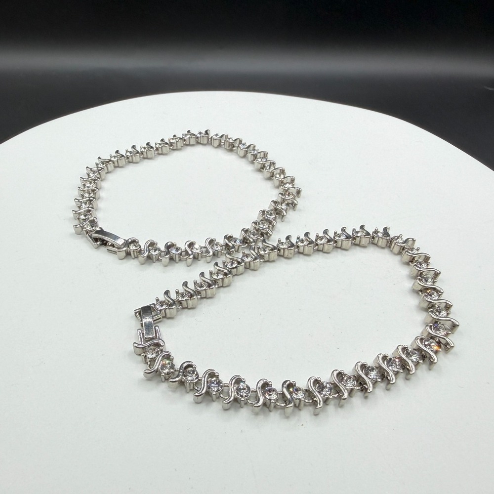 Clear Rhinestone S Curve Silver Tone Tennis Bracelet Elegant Statement GiftClear
